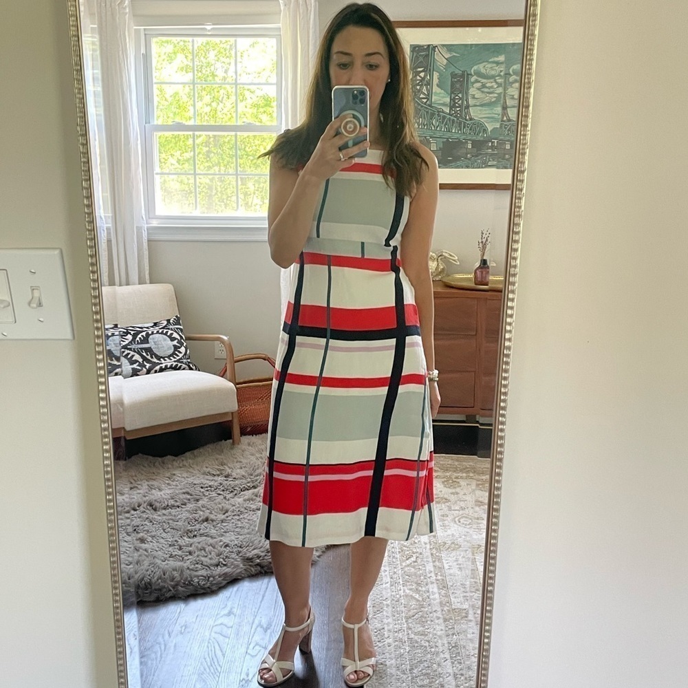 Ann Taylor Picnic Plaid Linen Blend Midi Dress
